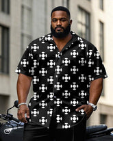 Men's Plus Size Business Black Geometric Arrangement Printing Daily Casual Short Sleeve Shirt Trousers Suit